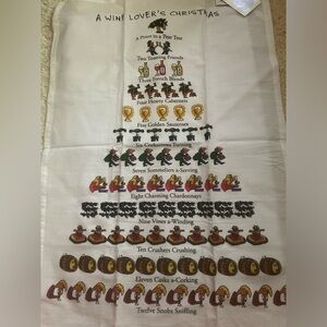 NWT Wine Lover’s 12 Days of Christmas tea Towel 18”x26” Festive Wine-Themed